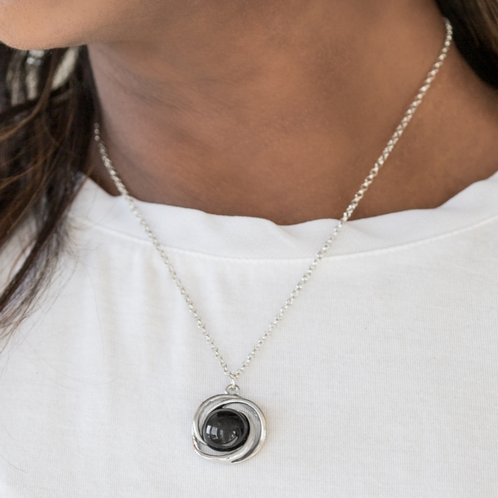 SOLD "Ripple Effect" - Silver Necklace With Black Stone